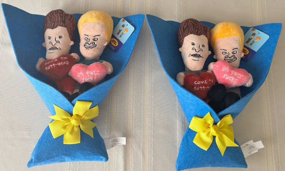 NWT Lot of 2 Beavis And Butt-Head Plush Bouquet Blue Felt Yellow Bow